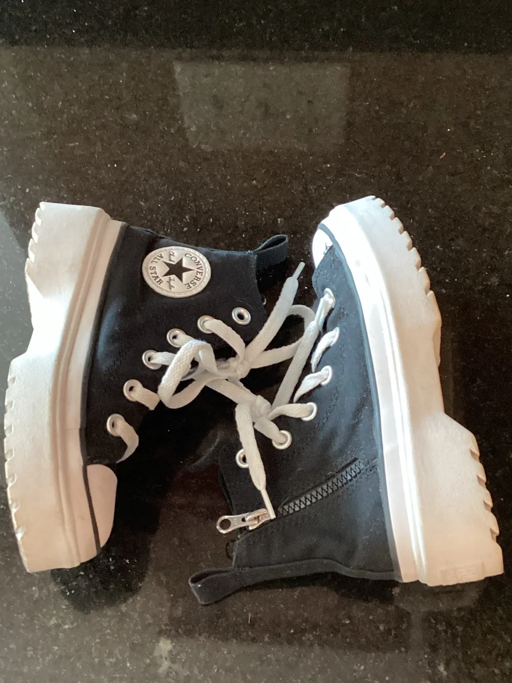 Converse Black Canvas High-Top Platform Sneakers with White Accents